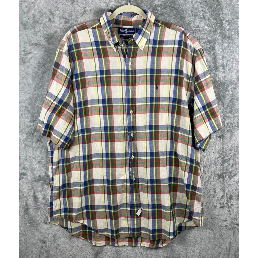 Ralph Lauren Vintage Plaid Button Down Shirt Men's XL Classic Fit Retro 90s